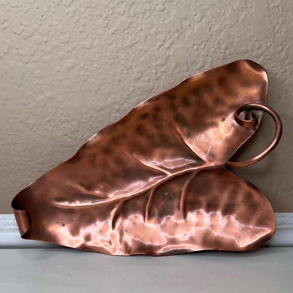 Mid-Century Solid Copper Leaf Tray by Gregorian – Signed USA